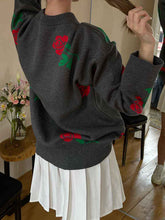 Load image into Gallery viewer, Cute Round Neck Rose Print Long Sleeves Sweater