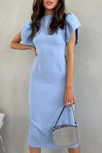 Load image into Gallery viewer, Cute Elegant Solid Flounce Slit Round Neck Wrapped Midi Dress