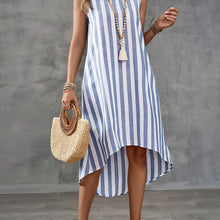 Load image into Gallery viewer, Classic Striped Sleeveless Asymmetrical Midi Dress