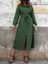 Load image into Gallery viewer, Simple Collar Pockets Long Sleeves Buttons Down Midi Dress
