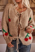 Load image into Gallery viewer, Cherry Embroidered Tied Up Cardigan Sweater