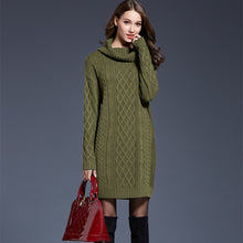 Load image into Gallery viewer, Mixed Knit Cowl Neck Dropped Shoulder Sweater Dress