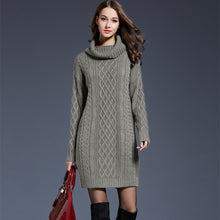 Load image into Gallery viewer, Mixed Knit Cowl Neck Dropped Shoulder Sweater Dress