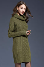 Load image into Gallery viewer, Mixed Knit Cowl Neck Dropped Shoulder Sweater Dress