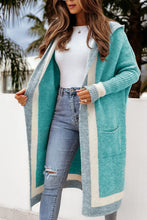 Load image into Gallery viewer, Casual Color Block Hooded Long Cardigan Sweater