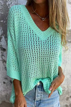 Load image into Gallery viewer, Simple Hollow V-neck Long-sleeved Casual Loose Knitted Top