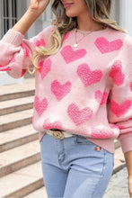Load image into Gallery viewer, Light Pink Valentines Day Heart Jacquard Knit Sweater