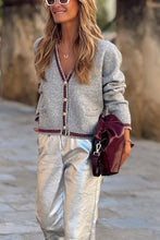 Load image into Gallery viewer, Grey Trimmed Long Sleeves Cardigan
