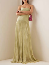 Load image into Gallery viewer, Strapless Ruched Body Drapped Waist Pleated Maxi Dress