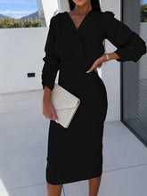 Load image into Gallery viewer, Stylish Long Sleeves V-Neck Wrap Midi Dress