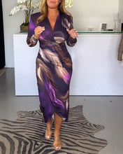 Load image into Gallery viewer, Print Long Sleeve V-neck Midi Dress