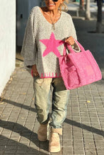 Load image into Gallery viewer, Texture Knit Star Pattern Contrast Color Loose Sweater