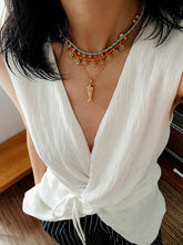 Load image into Gallery viewer, Boho Gold Flower Turquoise Bead Necklace