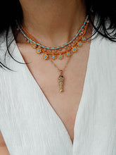 Load image into Gallery viewer, Boho Gold Flower Turquoise Bead Necklace