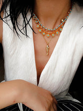 Load image into Gallery viewer, Boho Gold Flower Turquoise Bead Necklace