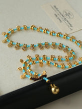 Load image into Gallery viewer, Boho Gold Flower Turquoise Bead Necklace