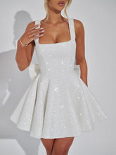 Load image into Gallery viewer, Sophisticated Square Neck Straps Bow Sequins Mini Dress