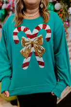 Load image into Gallery viewer, Christmas Candy Cane Sequined Casual Loose Sweatshirt