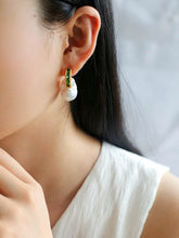 Load image into Gallery viewer, Green Cubic Zirconia Baroque Pearl Earrings