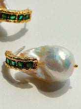 Load image into Gallery viewer, Green Cubic Zirconia Baroque Pearl Earrings
