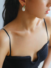 Load image into Gallery viewer, Green Cubic Zirconia Baroque Pearl Earrings