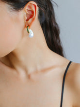 Load image into Gallery viewer, Green Cubic Zirconia Baroque Pearl Earrings