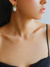 Load image into Gallery viewer, Green Cubic Zirconia Baroque Pearl Earrings