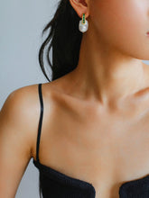 Load image into Gallery viewer, Green Cubic Zirconia Baroque Pearl Earrings