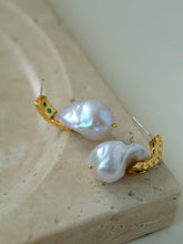 Load image into Gallery viewer, Green Cubic Zirconia Baroque Pearl Earrings