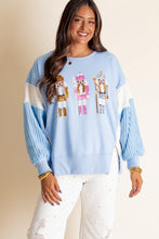 Load image into Gallery viewer, Funny Sequins Nutcracker Soldier Graphic Slit Crewneck Long Sleeve Christmas Sweatshirt