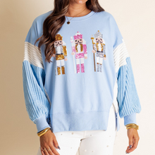 Load image into Gallery viewer, Funny Sequins Nutcracker Soldier Graphic Slit Crewneck Long Sleeve Christmas Sweatshirt