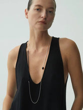Load image into Gallery viewer, Modern Black Beaded Silver Long Layering Necklace