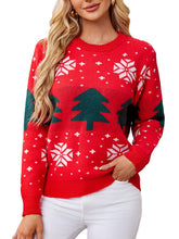 Load image into Gallery viewer, Long Sleeve Round Neck Snowflake Tree Christmas Sweater
