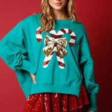 Load image into Gallery viewer, Christmas Candy Cane Sequined Casual Loose Sweatshirt