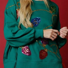Load image into Gallery viewer, Christmas Lights Sequin Long Sleeve Slit Pullover Sweatshirt