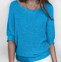 Load image into Gallery viewer, Round Neck Three-Quarter Sleeve Knitted Sweater