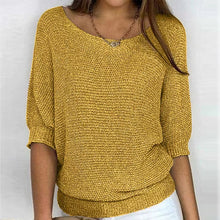Load image into Gallery viewer, Round Neck Three-Quarter Sleeve Knitted Sweater