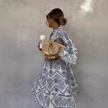 Load image into Gallery viewer, Boho Printed V-neck Bell Sleeves Tiered Loose Mini Dress