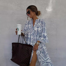 Load image into Gallery viewer, Boho Printed V-neck Bell Sleeves Tiered Loose Mini Dress