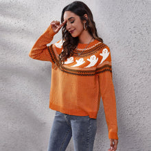 Load image into Gallery viewer, Ribbed Round Neck Ghost Long Sleeve Pullover Sweater