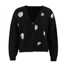 Load image into Gallery viewer, Button Up Daisy Embroidery V-neck Sweater Cardigan