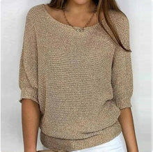 Load image into Gallery viewer, Round Neck Three-Quarter Sleeve Knitted Sweater