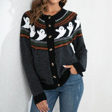 Load image into Gallery viewer, Halloween Ghost Retro Polka Dot Long-sleeved Knitted Cardigan Sweater