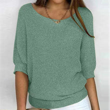 Load image into Gallery viewer, Round Neck Three-Quarter Sleeve Knitted Sweater