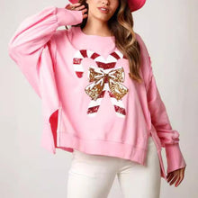 Load image into Gallery viewer, Christmas Candy Cane Sequined Casual Loose Sweatshirt