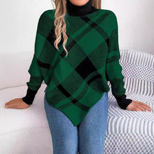 Load image into Gallery viewer, Plaid Turtleneck Batwing Sleeve Sweater