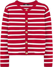 Load image into Gallery viewer, Casual Stripe Buttons Round Neck Cardigan