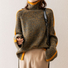 Load image into Gallery viewer, Retro Contrast Turtleneck Knitted Sweater