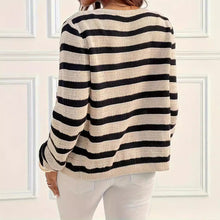 Load image into Gallery viewer, Striped Knitted Button Crew Neck Cardigan