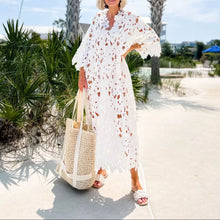 Load image into Gallery viewer, Chic V-neck Long Sleeves Lace Cover Up Beach Midi Dress